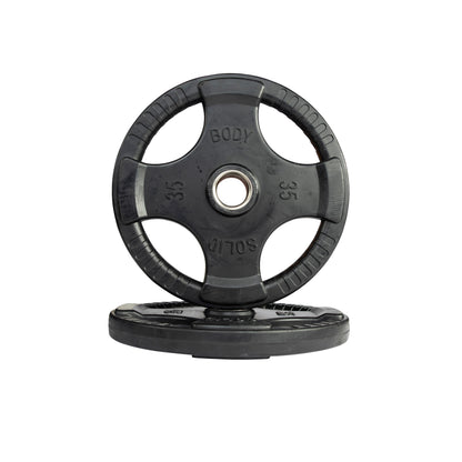 35 lb pair Body‑Solid ORT rubber grip Olympic plate front view