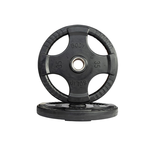 35 lb pair Body‑Solid ORT rubber grip Olympic plate front view