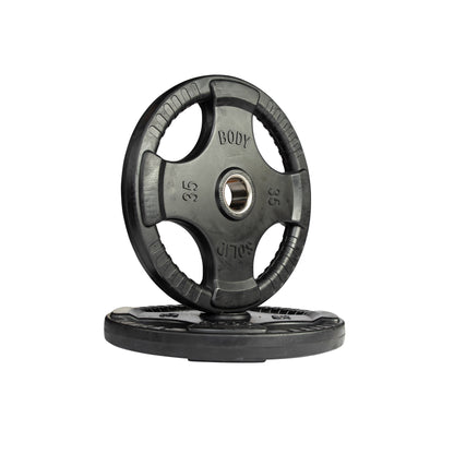 35 lb pair Body‑Solid ORT rubber grip Olympic plate side view