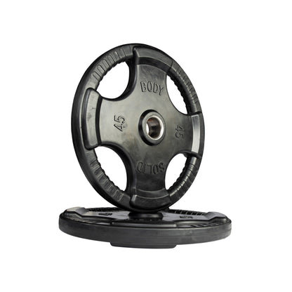 45 lb pair Body‑Solid ORT rubber grip Olympic plate side view