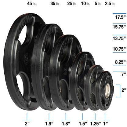 Sizes and dimensions of the Body‑Solid rubber Olympic plates