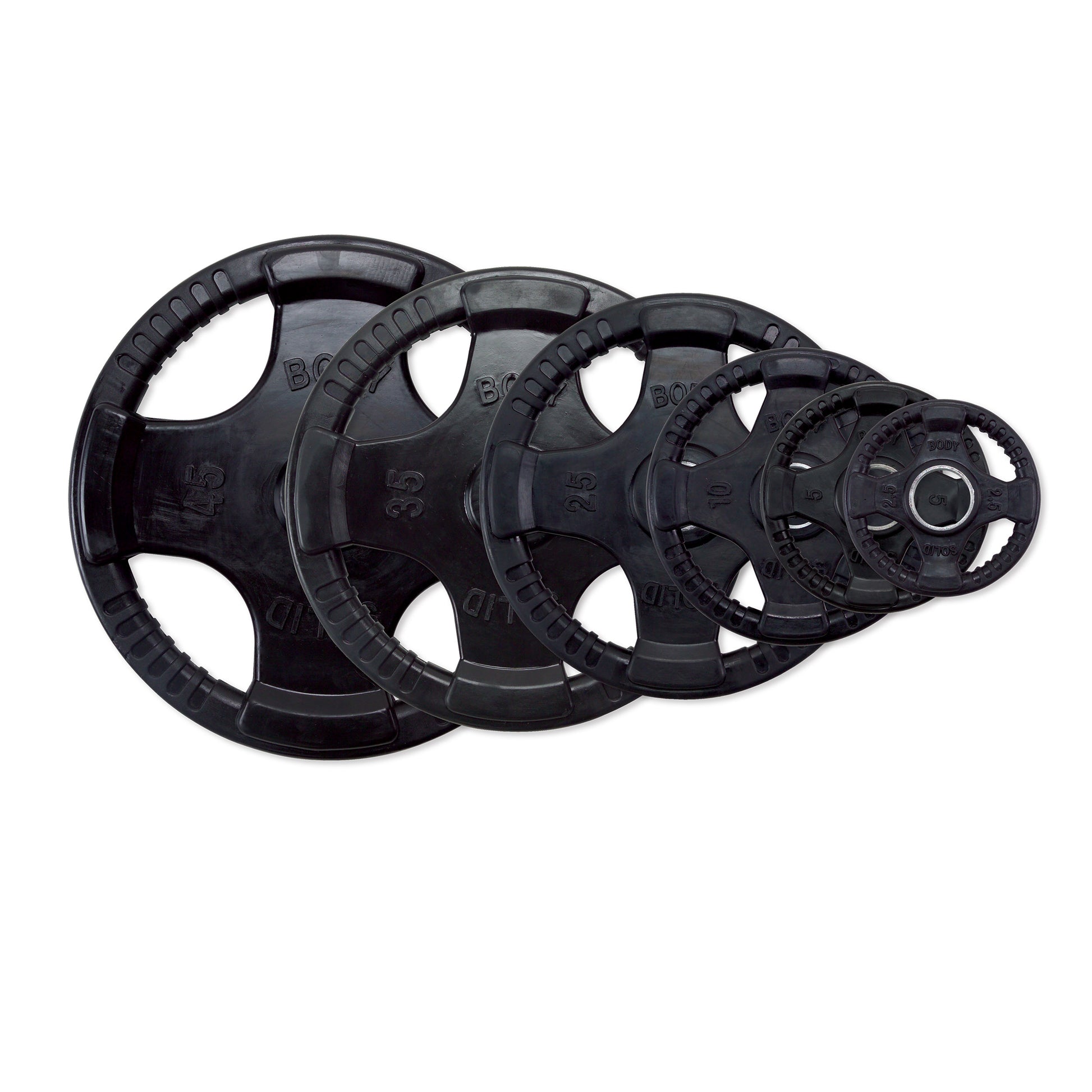 Body‑Solid rubber Olympic plate with quad‑grip slots