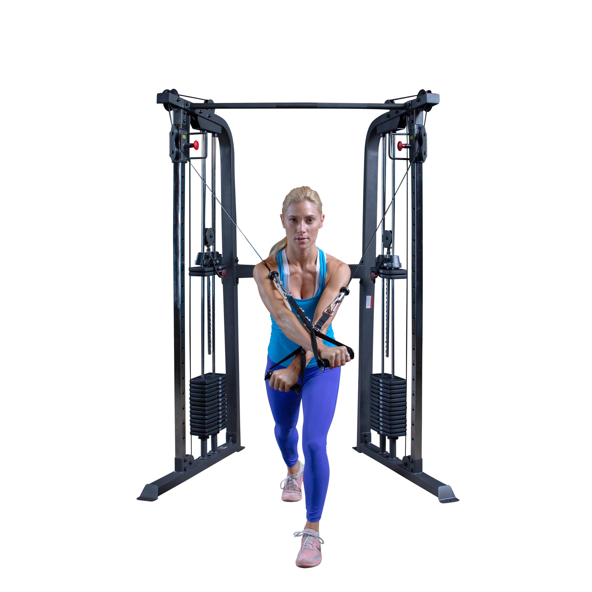 Adjustable pulley system on Body-Solid Powerline PFT100 Functional Trainer for versatile strength training exercises.