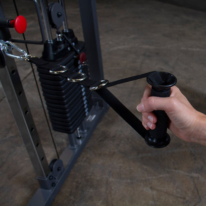 Adjustable pulley system on Body-Solid Powerline PFT100 Functional Trainer for versatile strength training exercises.