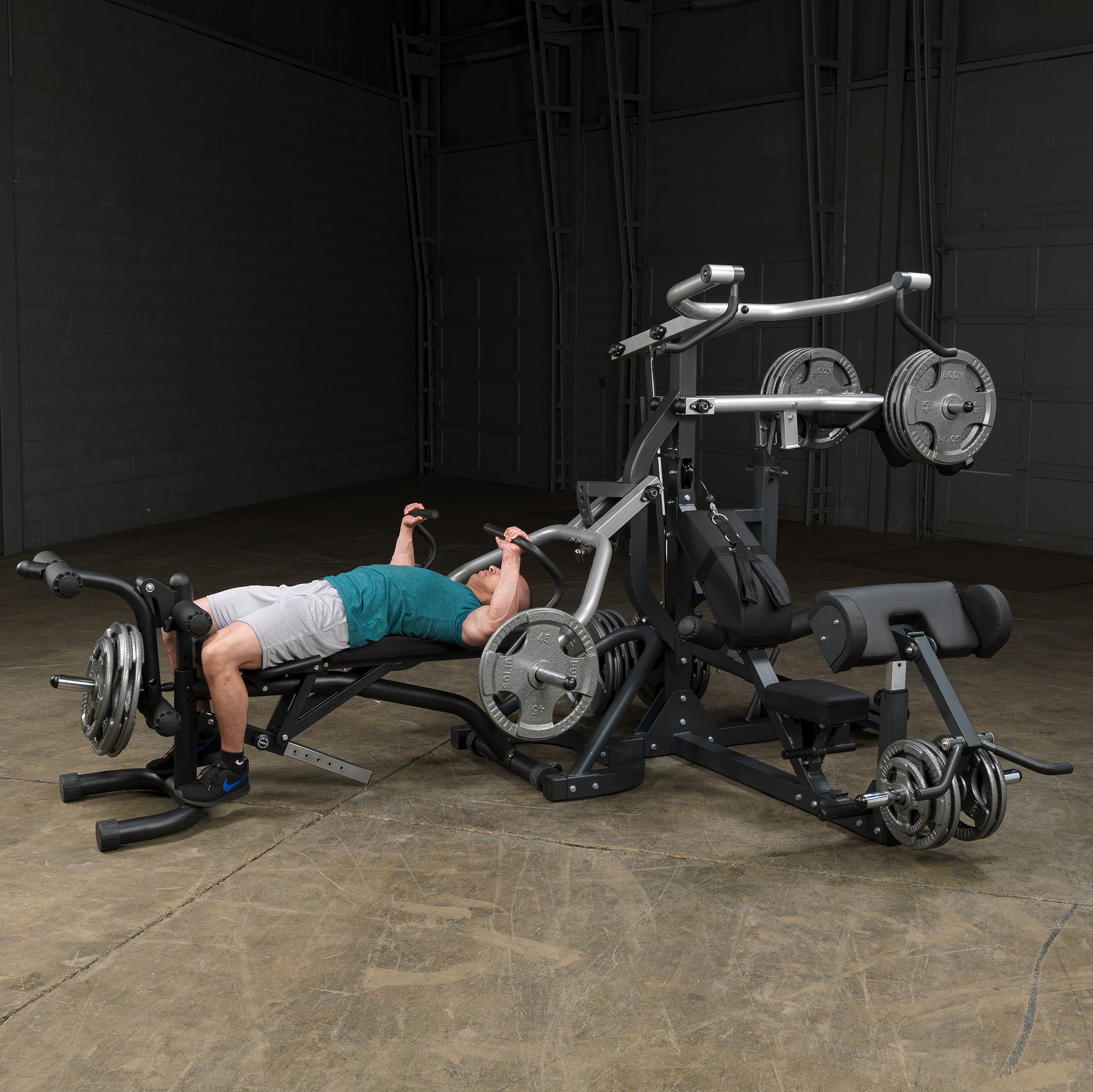 Body-Solid SBL460P4 upper body workout using freeweight leverage system