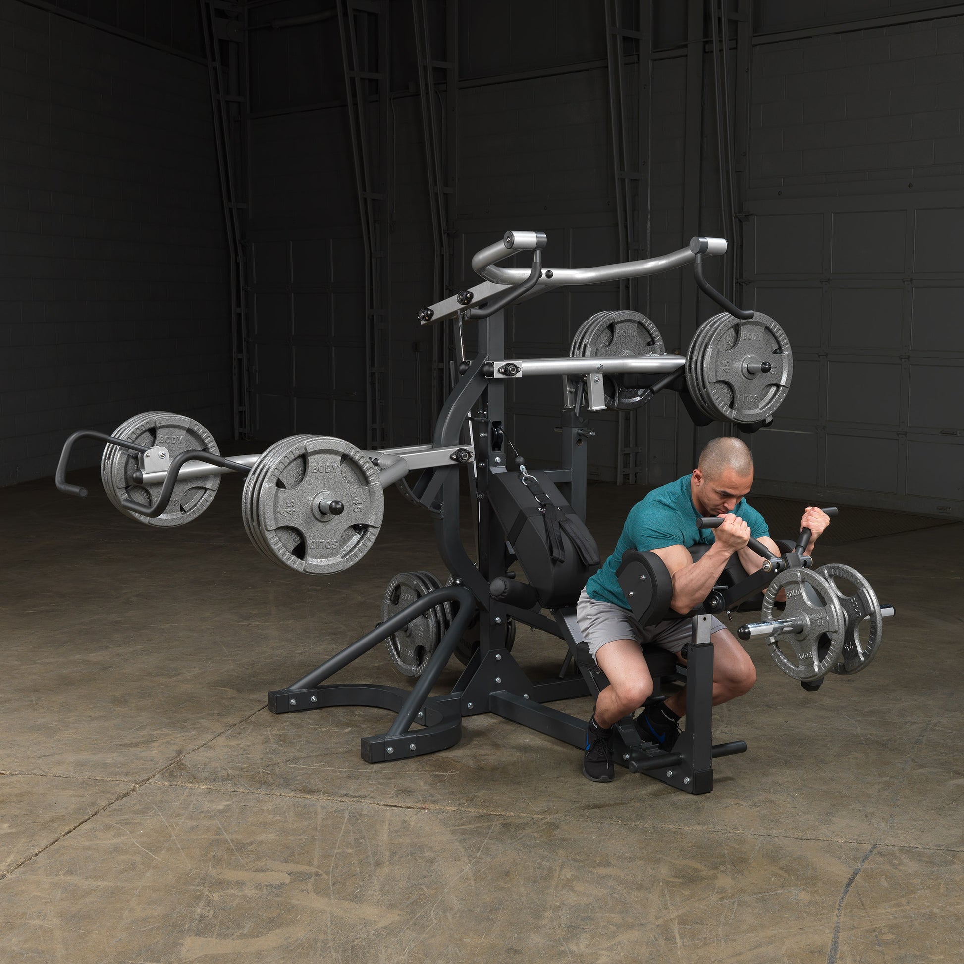 Body-Solid SBL460P4 upper body workout using freeweight leverage system