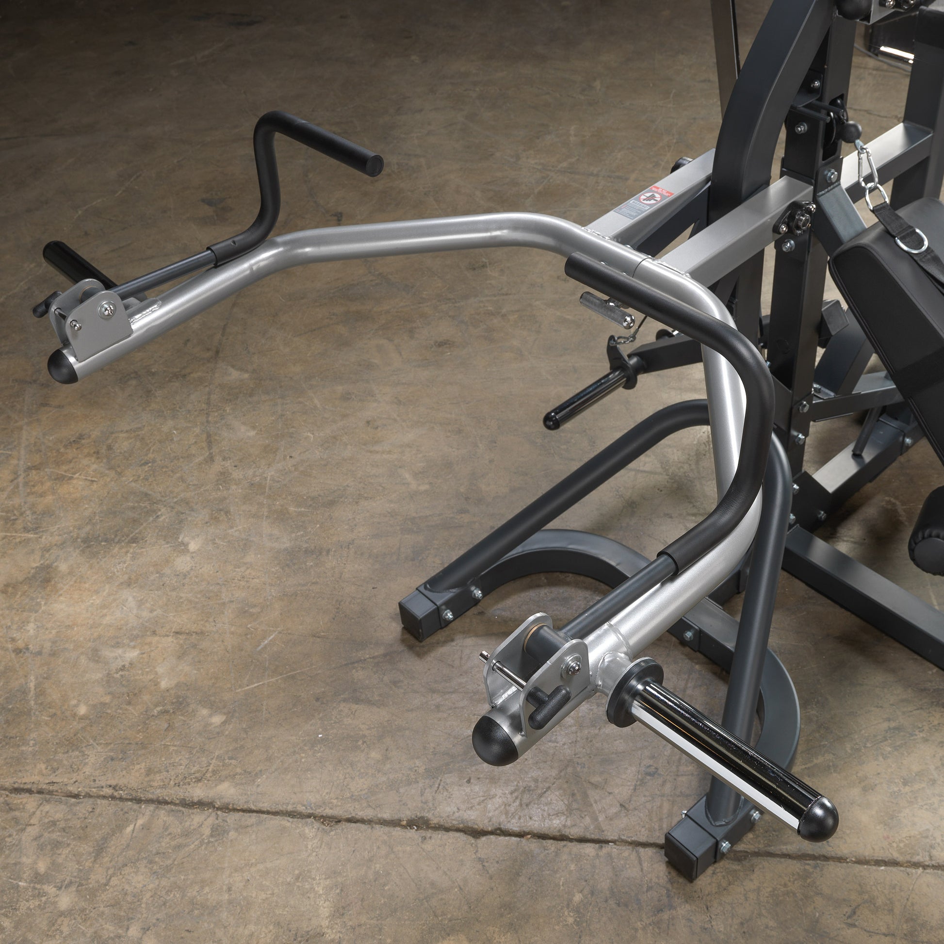 Adjustable leverage arms on the Body-Solid SBL460P4 Freeweight Gym