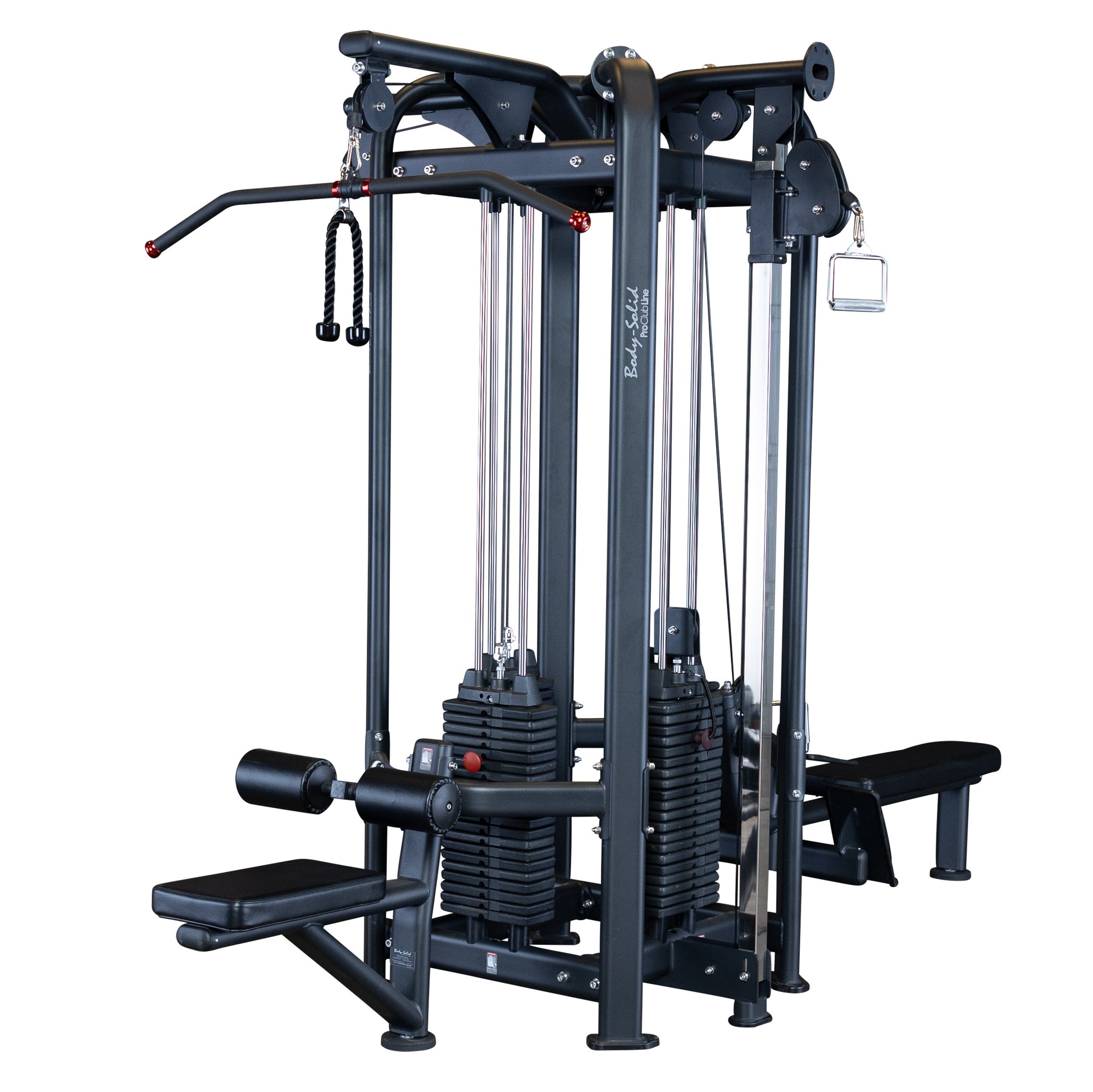 Full view of Body-Solid SJG100 4-Stack Jungle Gym with all cable stations visible