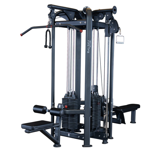 Full view of Body-Solid SJG100 4-Stack Jungle Gym with all cable stations visible