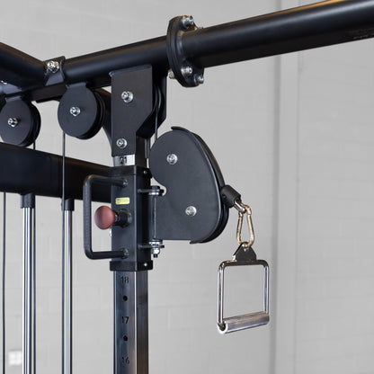 Dual adjustable cable column station on the Body-Solid SJG500 for crossover and functional training