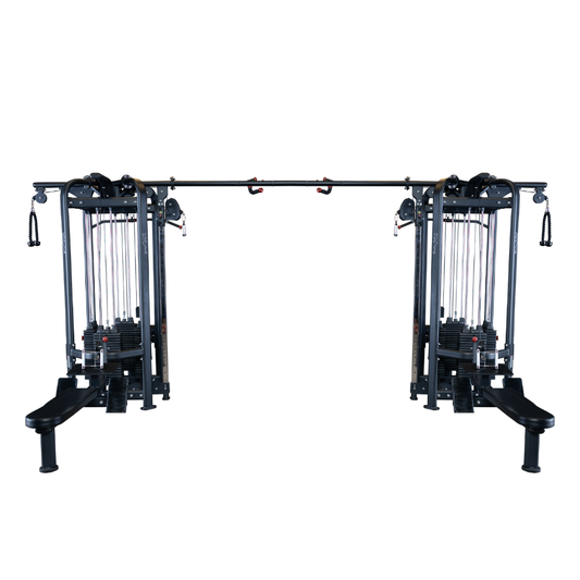 Full view of Body-Solid SJG800 8-Stack Jungle Gym with all cable stations visible