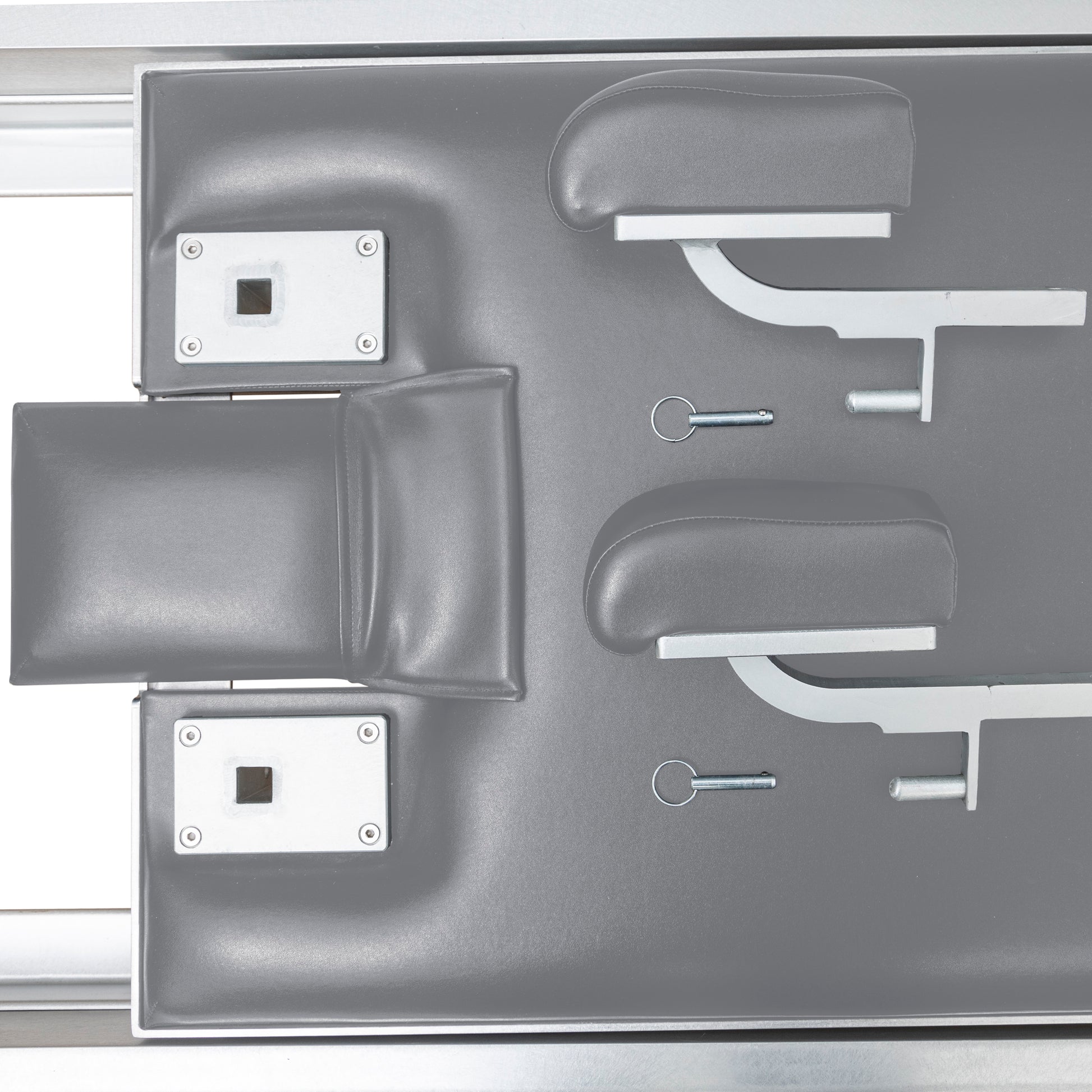 Detailed view of the adjustable shoulder pads and head rest on the Elina Pilates Classic Aluminum Reformer
