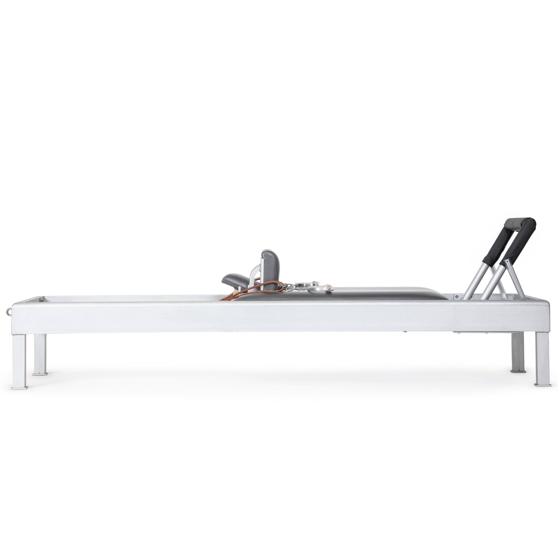 Side profile showcasing smooth carriage and stylish aluminum build of the Elina Pilates Classic Reformer.