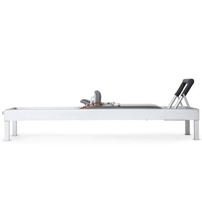 Side profile showcasing smooth carriage and stylish aluminum build of the Elina Pilates Classic Reformer.