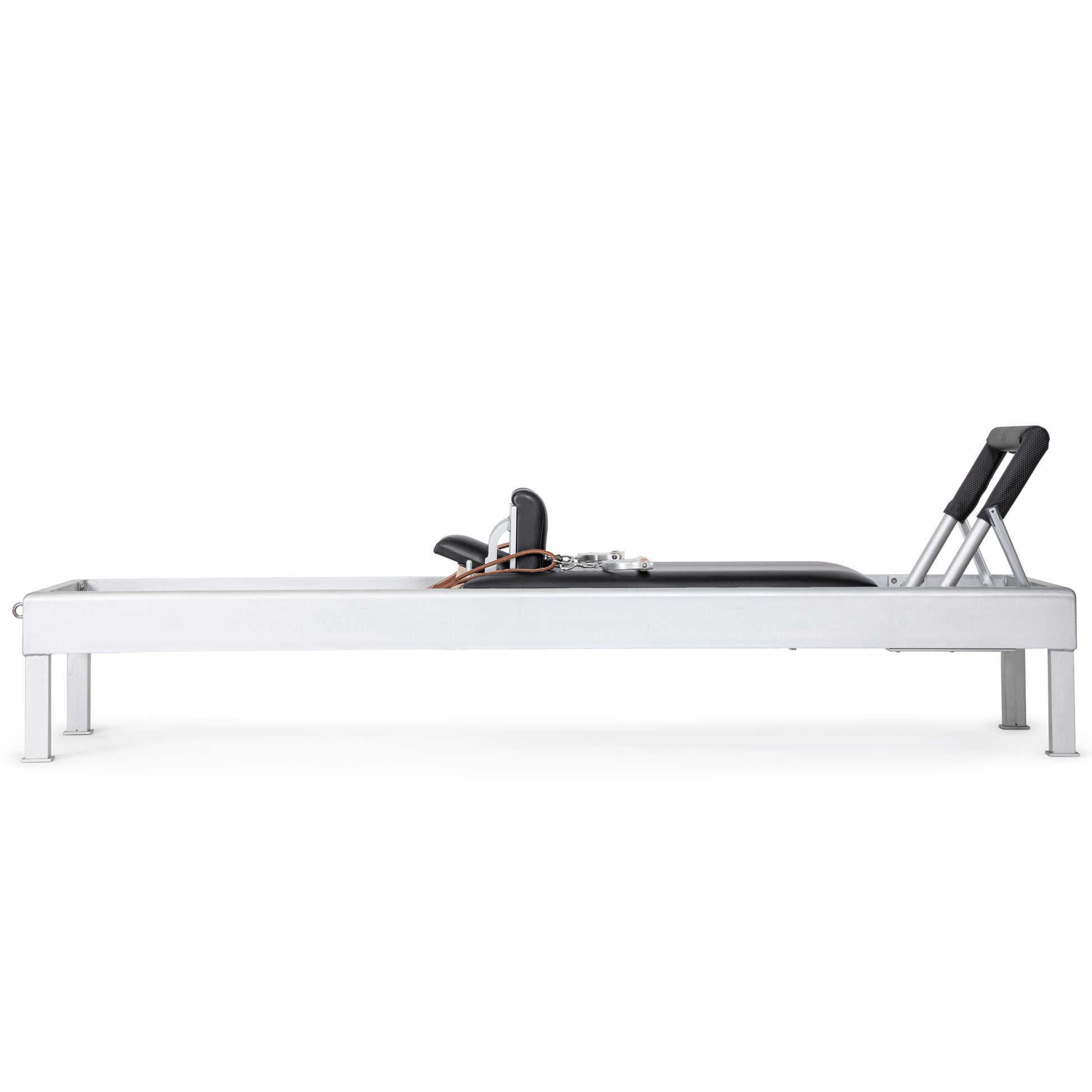 Side profile showcasing smooth carriage and stylish aluminum build of the Elina Pilates Classic Reformer.
