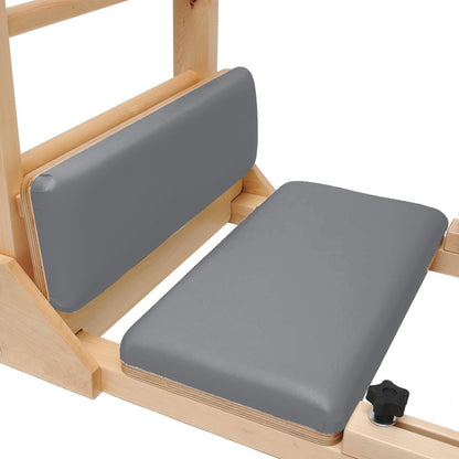 Close-up showing high-density EVA foam padding and non-slip synthetic leather on Elina Pilates ladder barrel