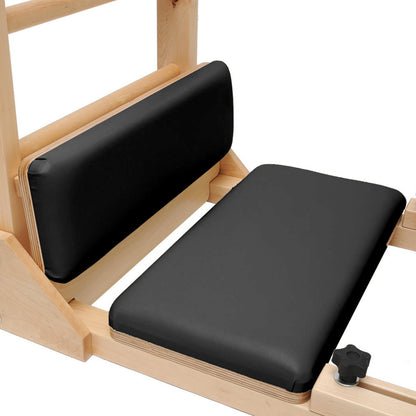 Close-up showing high-density EVA foam padding and non-slip synthetic leather on Elina Pilates ladder barrel