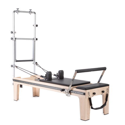 Full view of the Elina Pilates Master Instructor Fisio Reformer with Mini‑Tower in black upholstery