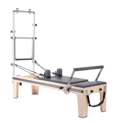 Full view of the Elina Pilates Master Instructor Fisio Reformer with Mini‑Tower in grey upholstery
