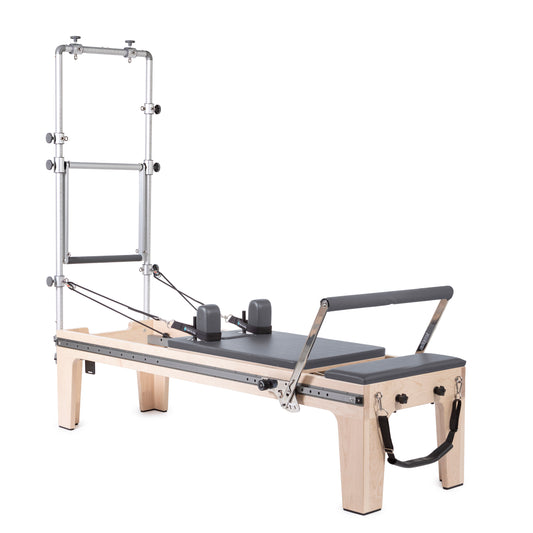 Full view of the Elina Pilates Master Instructor Fisio Reformer with Mini‑Tower in grey upholstery