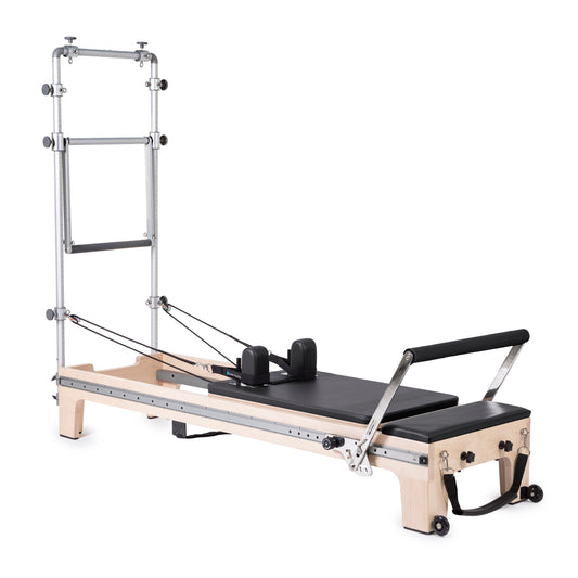 Full view of Elina Pilates Master Instructor™ Reformer with Tower in black upholstery