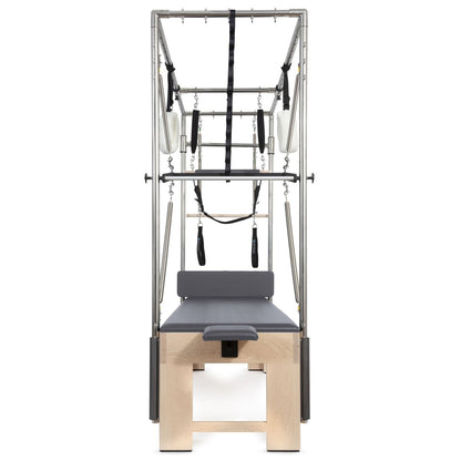 Close-up of trapeze bar and spring attachments on Elina Pilates Cadillac trapeze table
