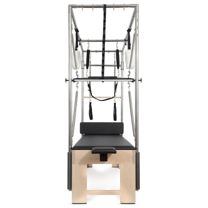 Close-up of trapeze bar and spring attachments on Elina Pilates Cadillac trapeze table
