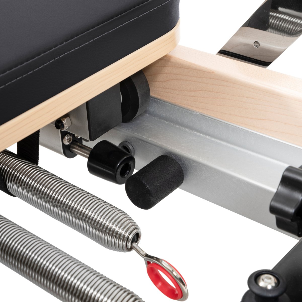 Close-up of smooth resistance carriage on Elina Pilates Reformer