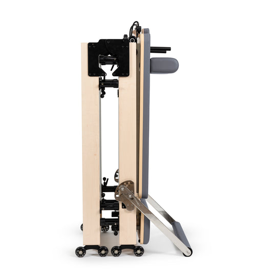 Elina Pilates Foldable Reformer stored in compact position