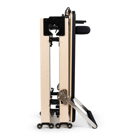 Elina Pilates Foldable Reformer stored in compact position