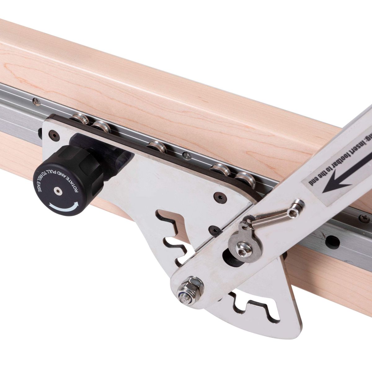 Close-up view of the Elina Pilates Physio Reformer’s adjustable mechanism