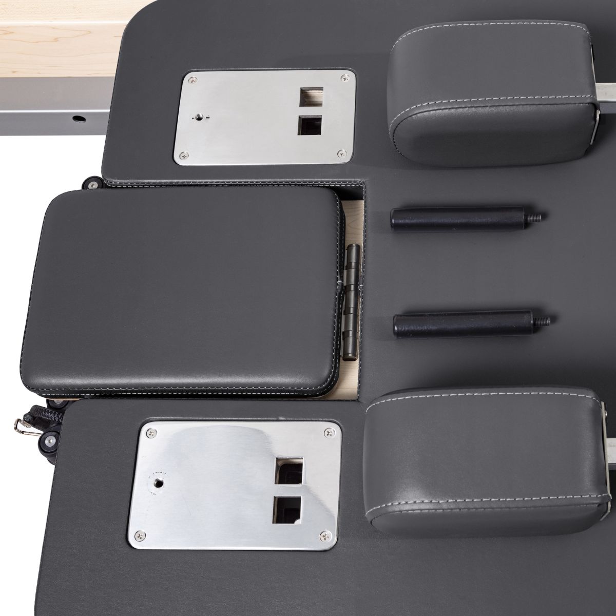 Close-up view of the Elina Pilates Physio Reformer’s adjustable shoulder pads
