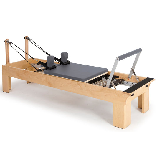 Elina Pilates Physio Wood Reformer – full view with tower and accessories
