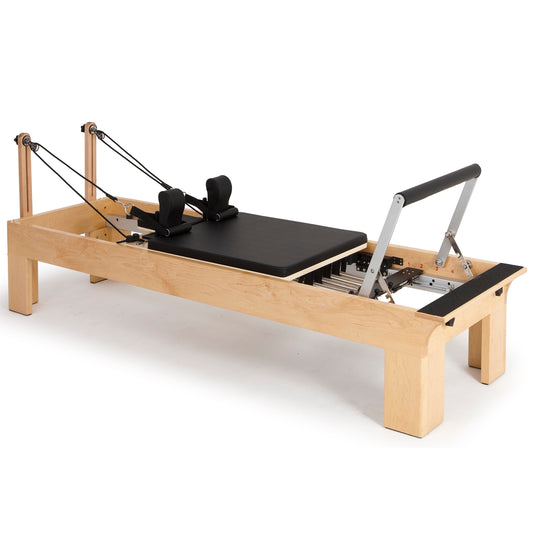 Elina Pilates Physio Wood Reformer – full view with tower and accessories