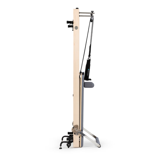 Elina Pilates Vertical Reformer stored vertically for space-saving