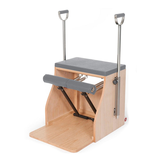 Elina Pilates Wood Combo Chair – front view with handles and dual pedals
