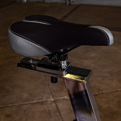 Adjustable seat and on the Endurance by Body-Solid Endurance ESB250 spin bike for custom rider fit