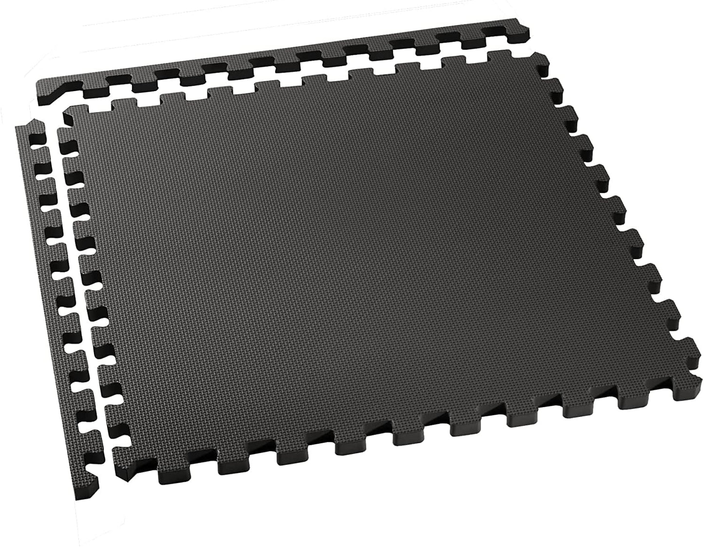 Close-up of interlocking edges of EVA foam floor tiles showing seamless connection