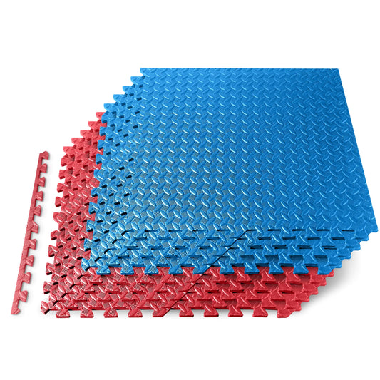 10-piece red and blue EVA foam interlocking exercise mat set for gym and home use