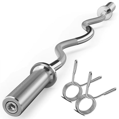FEIERDUN 47 inch Olympic EZ curl bar chrome barbell for 2 inch weight plates with 500 lb capacity
