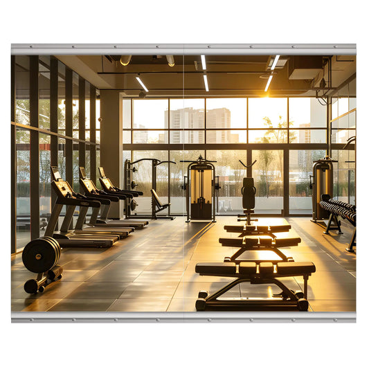 Hasipu 2-pack frameless tempered glass mirrors, 45x27 inches, shown wall-mounted in a minimalist gym setup