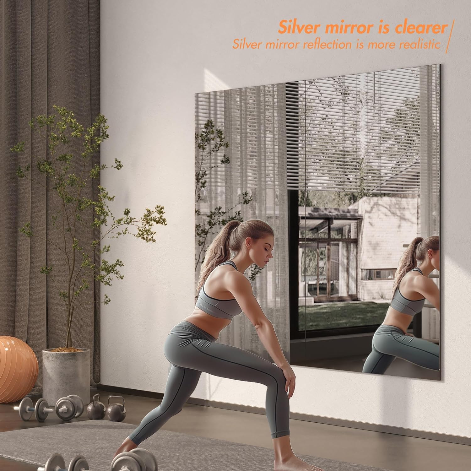 Hasipu mirror mounted in a home gym reflecting workout equipment, ideal for fitness and strength training