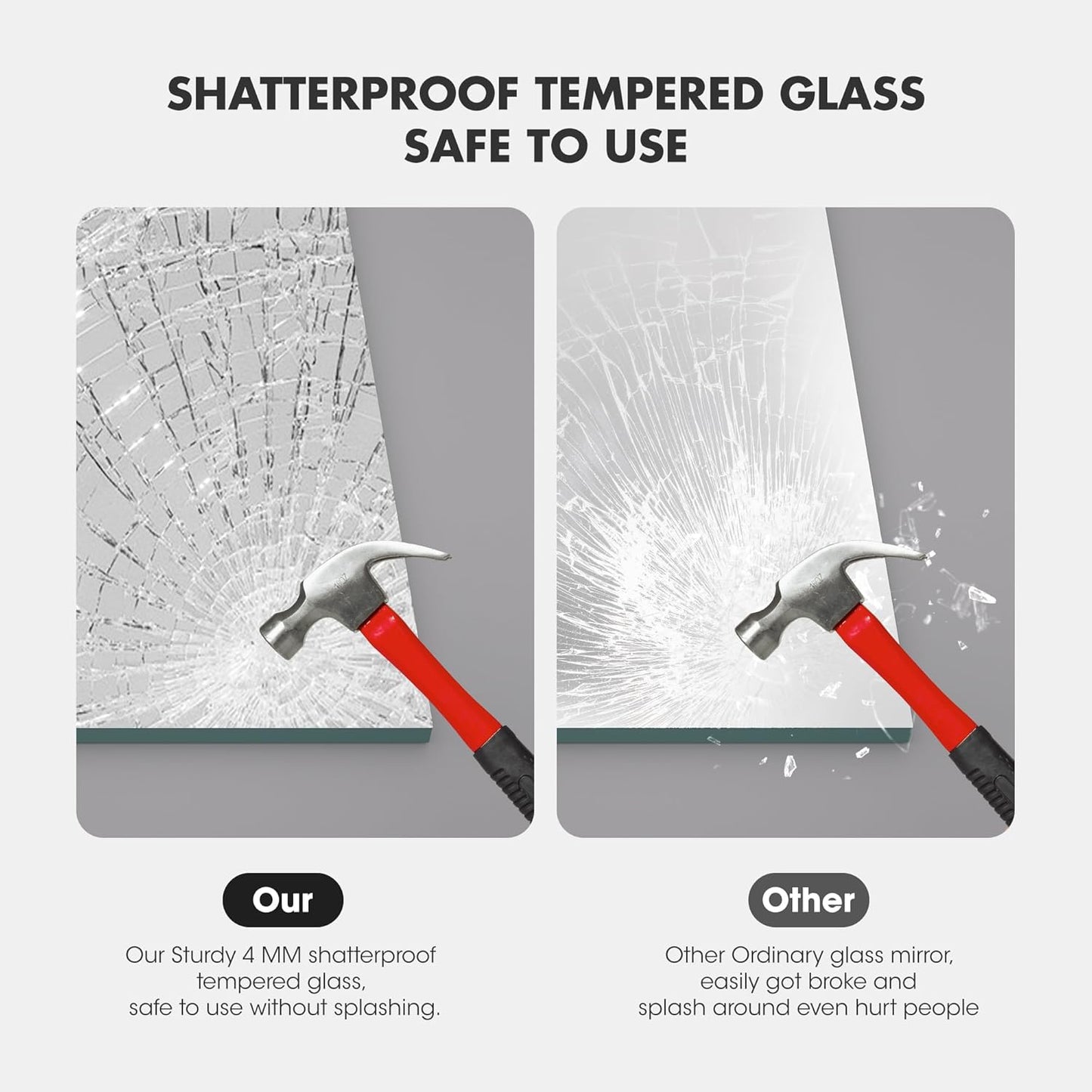 Shatterproof glass demonstration showing durable, safe construction of the Hasipu gym mirror