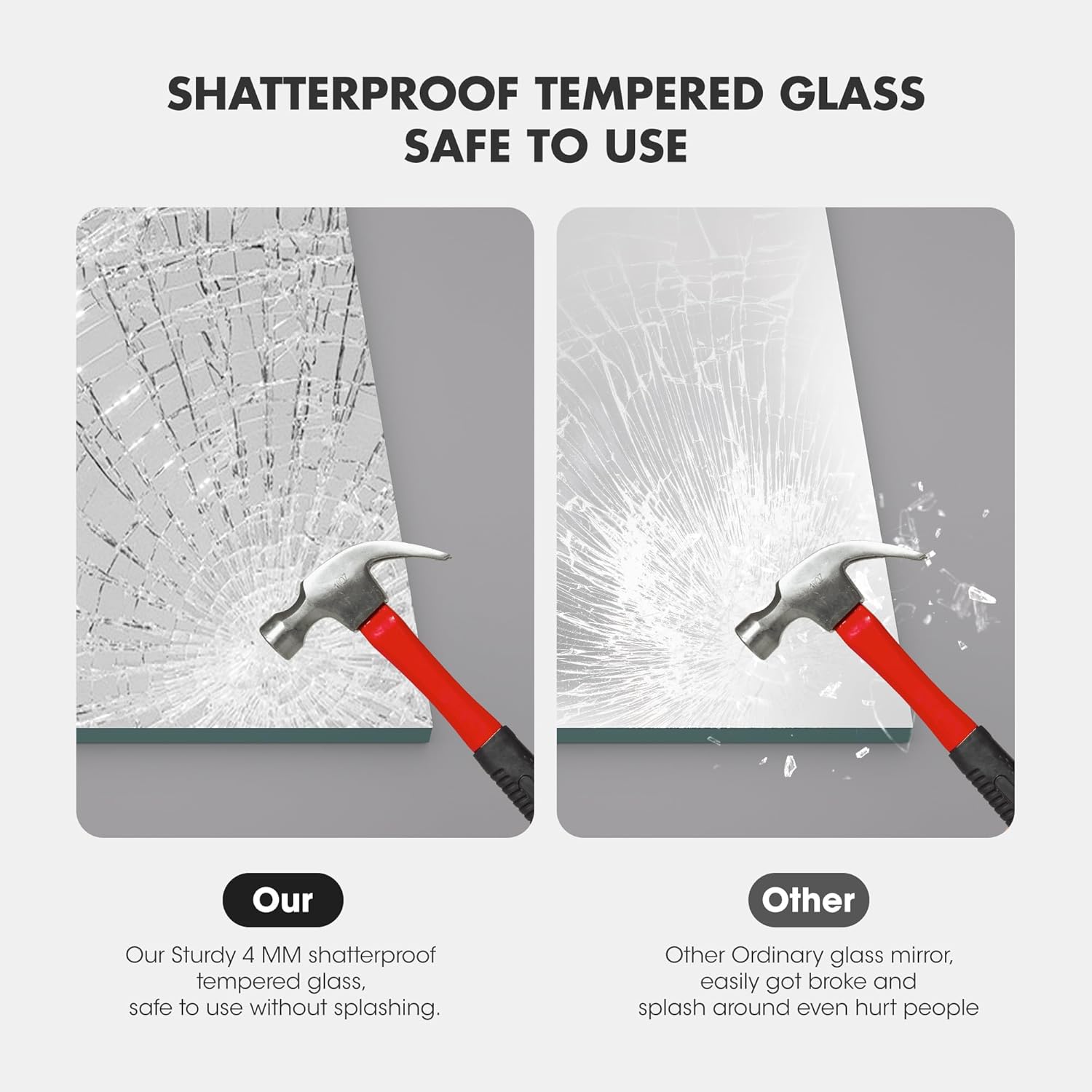 Shatterproof glass demonstration showing durable, safe construction of the Hasipu gym mirror