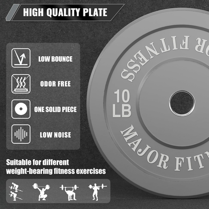 10 LB Pair of Major Fitness Low Bounce Bumper Plates Olympic Weight Plates design from high-density, low bounce and low odor rubber construction