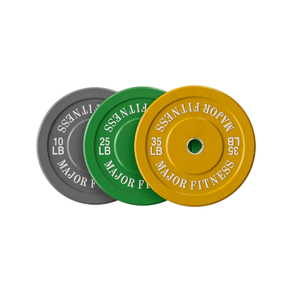 140 LB Set (10LB Pair, 25LB Pair, 35LB Pair) of Major Fitness Low Bounce Bumper Plates Olympic Weight Plates 