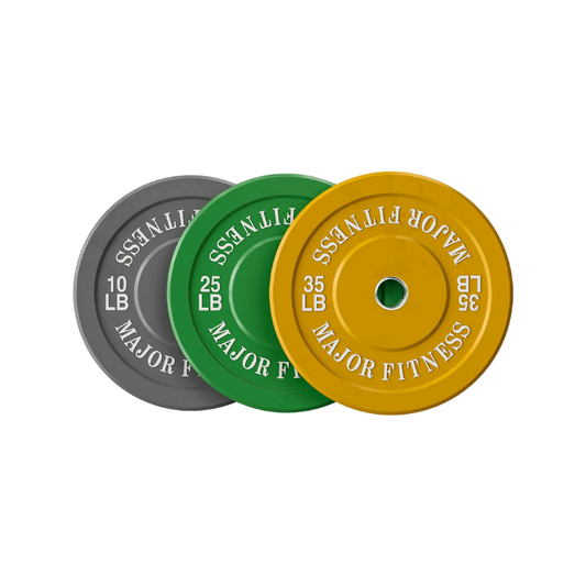 140 LB Set (10LB Pair, 25LB Pair, 35LB Pair) of Major Fitness Low Bounce Bumper Plates Olympic Weight Plates 