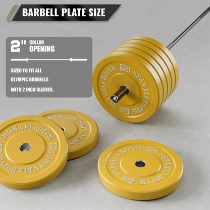 35 LB Pair of Major Fitness Low Bounce Bumper Plates Olympic Weight Plates designed to fit any Olympic bar