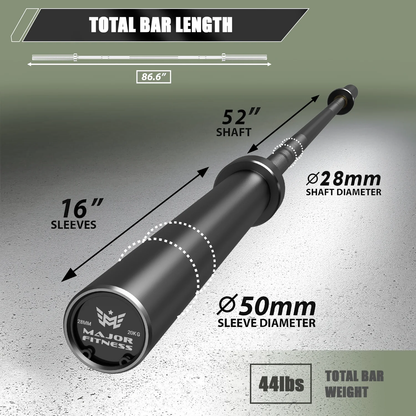 Major Fitness 7FT Olympic Barbell chrome-plated sleeve with smooth rotation