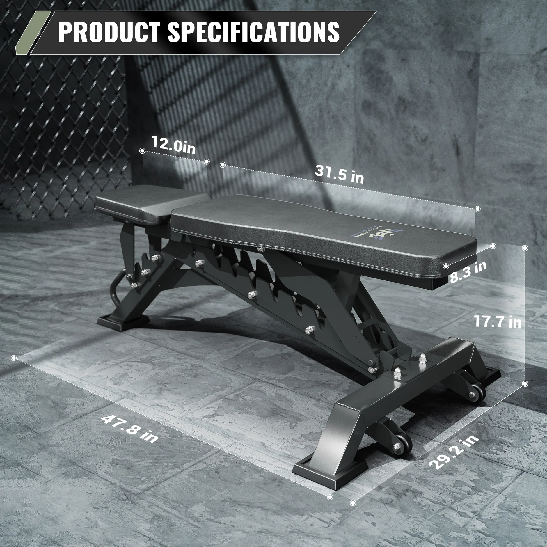 Major Fitness PLT01 Adjustable Weight Bench dimensions